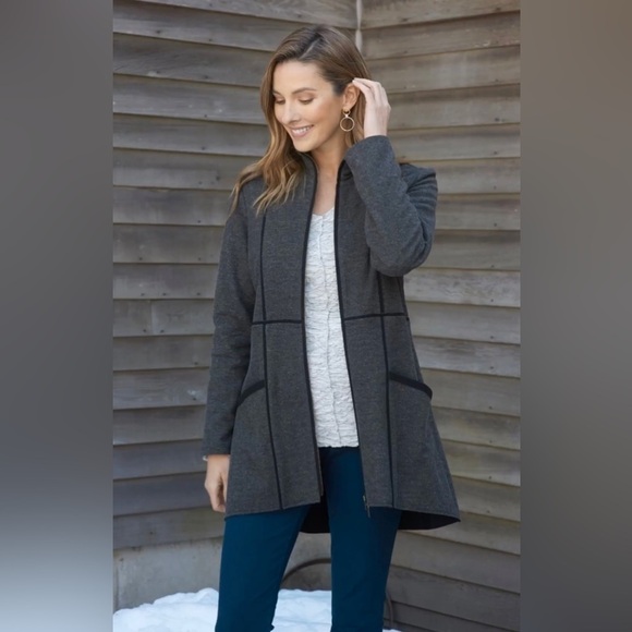 Habitat Shaped Felt Car Coat Zip Up Longline Jacket in Forest Green, 62324, XS - Picture 3 of 9